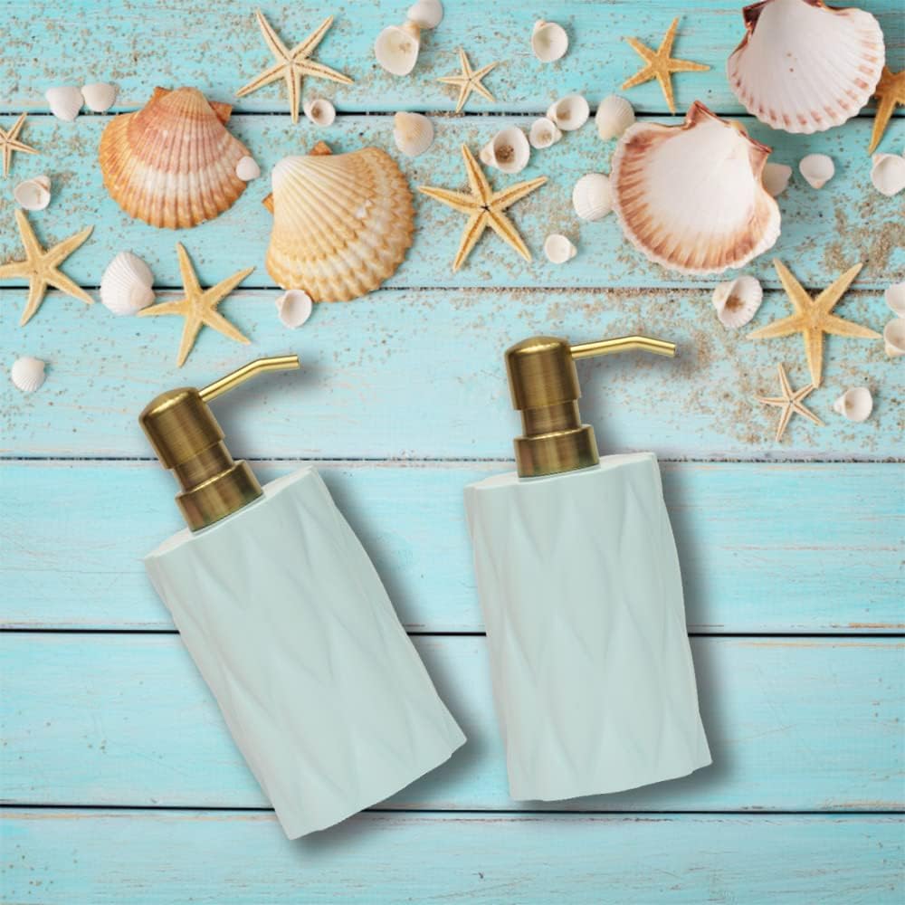 Juego de 2 dispensadores de jabón verde salvia para encimera de baño y fregadero de cocina, dispensador de jabón de manos decorativo con bomba