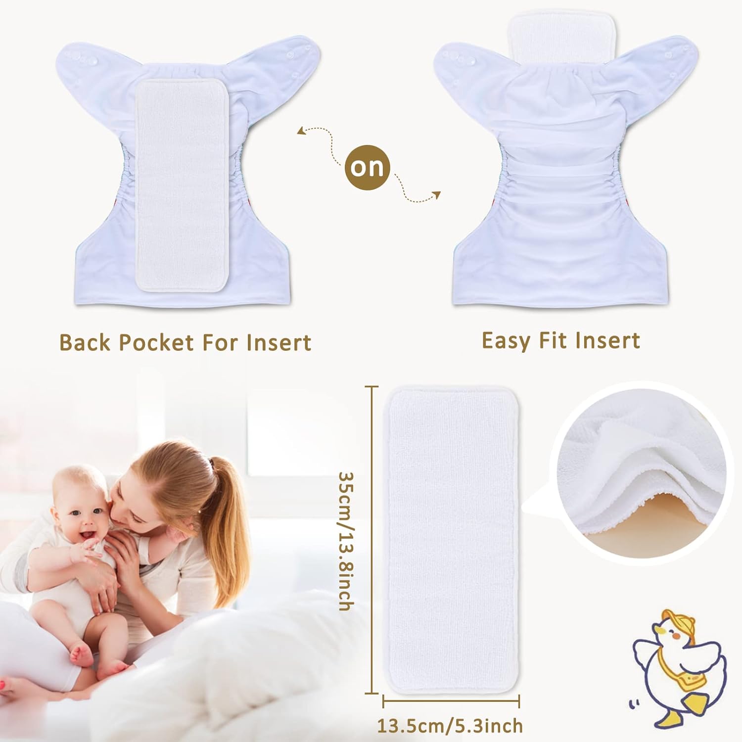 Pañales de tela para bebé, lavables, reutilizables, talla única, ajustable, paquete de 10 con 10 insertos de microfibra, 1 bolsa húmeda