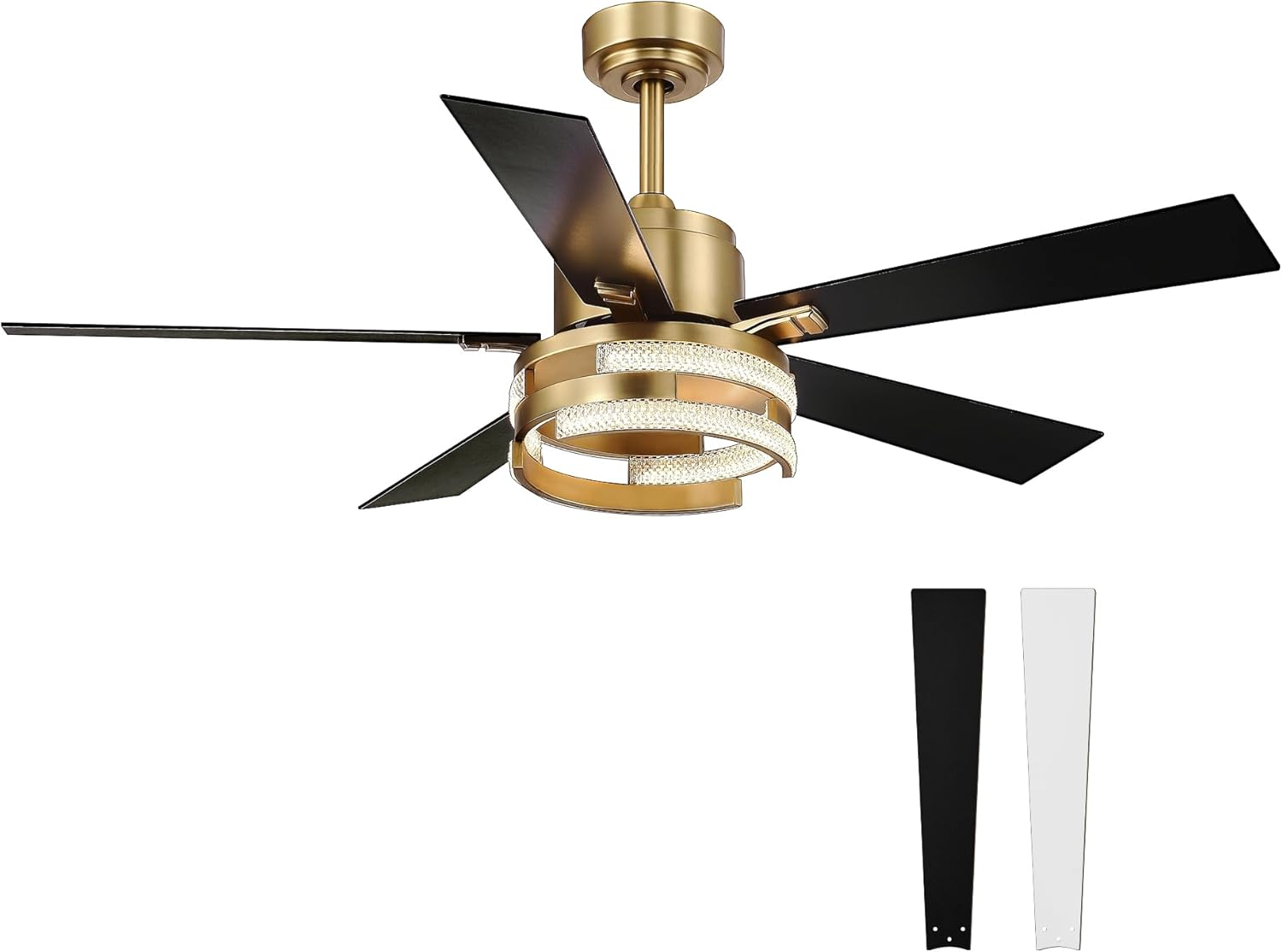 Ventiladores de techo dorados de 52 pulgadas con control remoto de luz LED, kit de luces de ventilador de techo con 5 cuchillas reversibles,