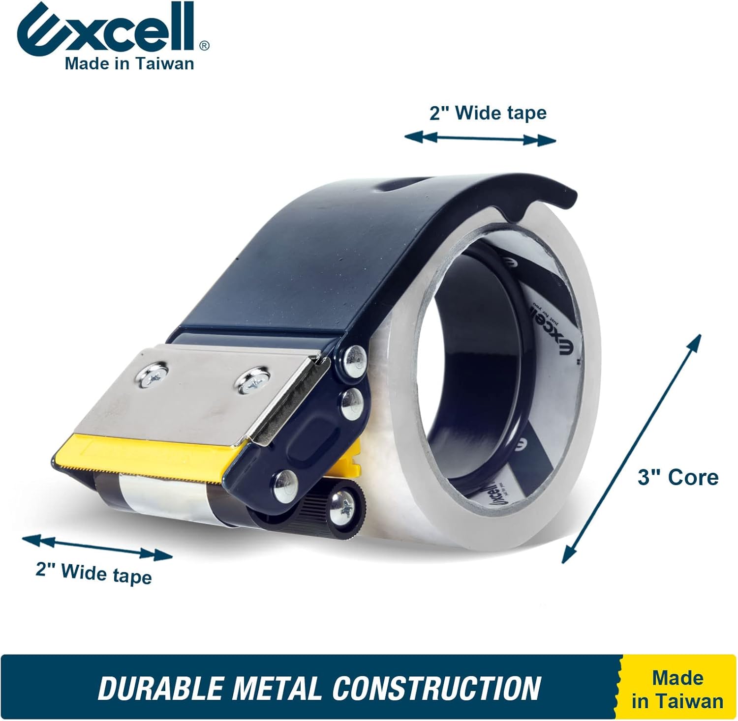 Excell Dispensador de cinta de embalaje de metal antirretorno (2 pulgadas de ancho) para embalaje, transporte, mudanza y sellado de cajas (pistola