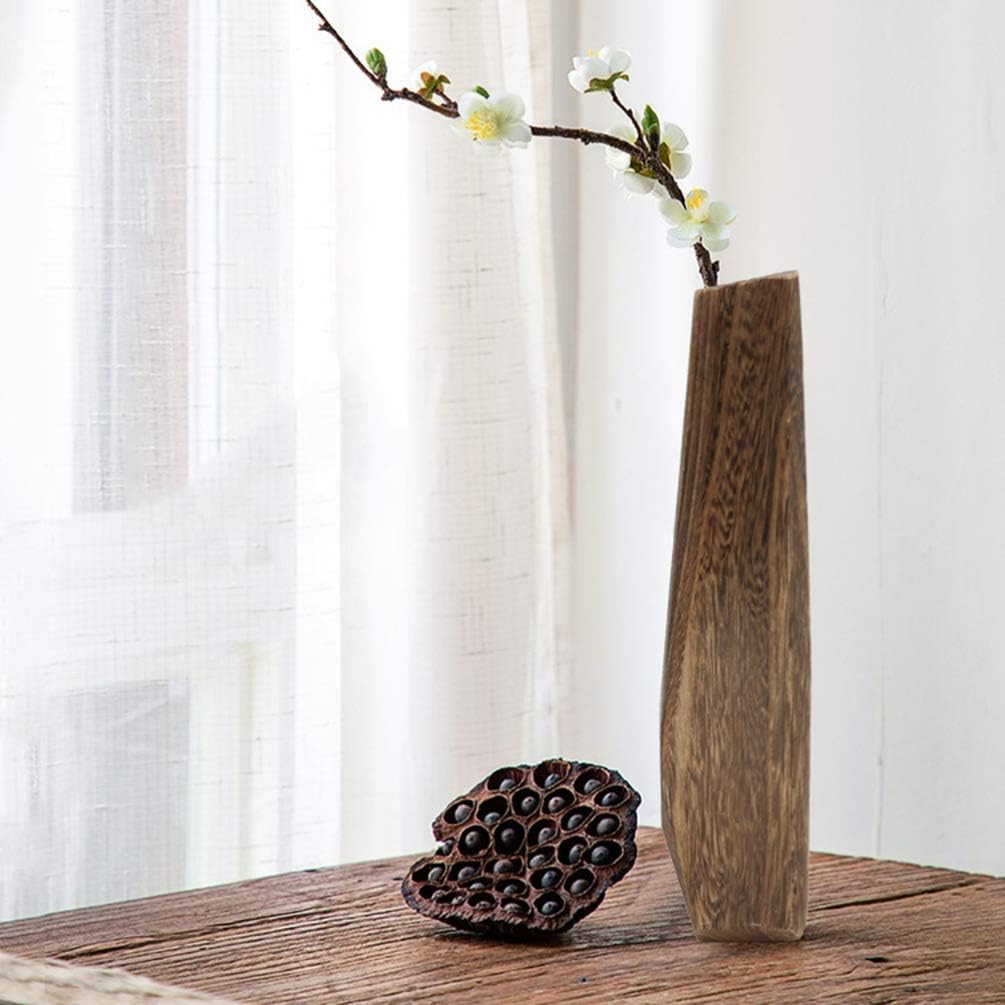 Wakauto Macetas decorativas de madera, jarrón alto y pequeño, jarrón de madera a prueba de fugas, hecho a mano, maceta carnosa, decoración de