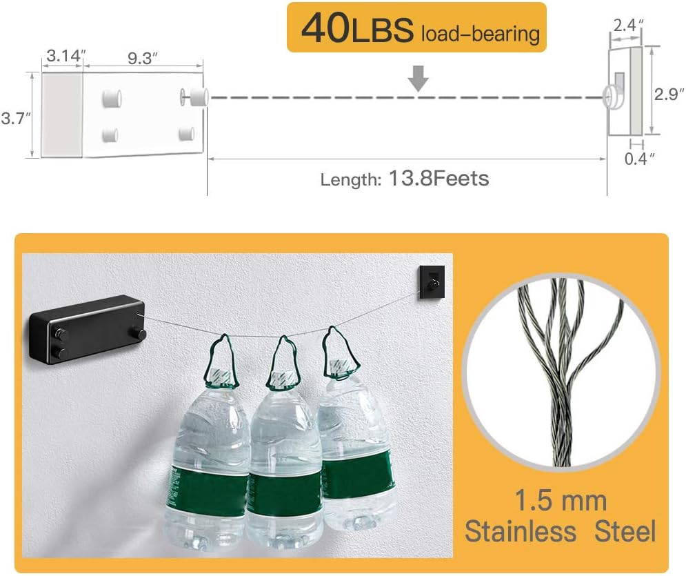 BESy Funda retráctil ABS + secadora de aluminio con cuerda doble de acero inoxidable ajustable, estilo hotel, resistente, método de montaje en
