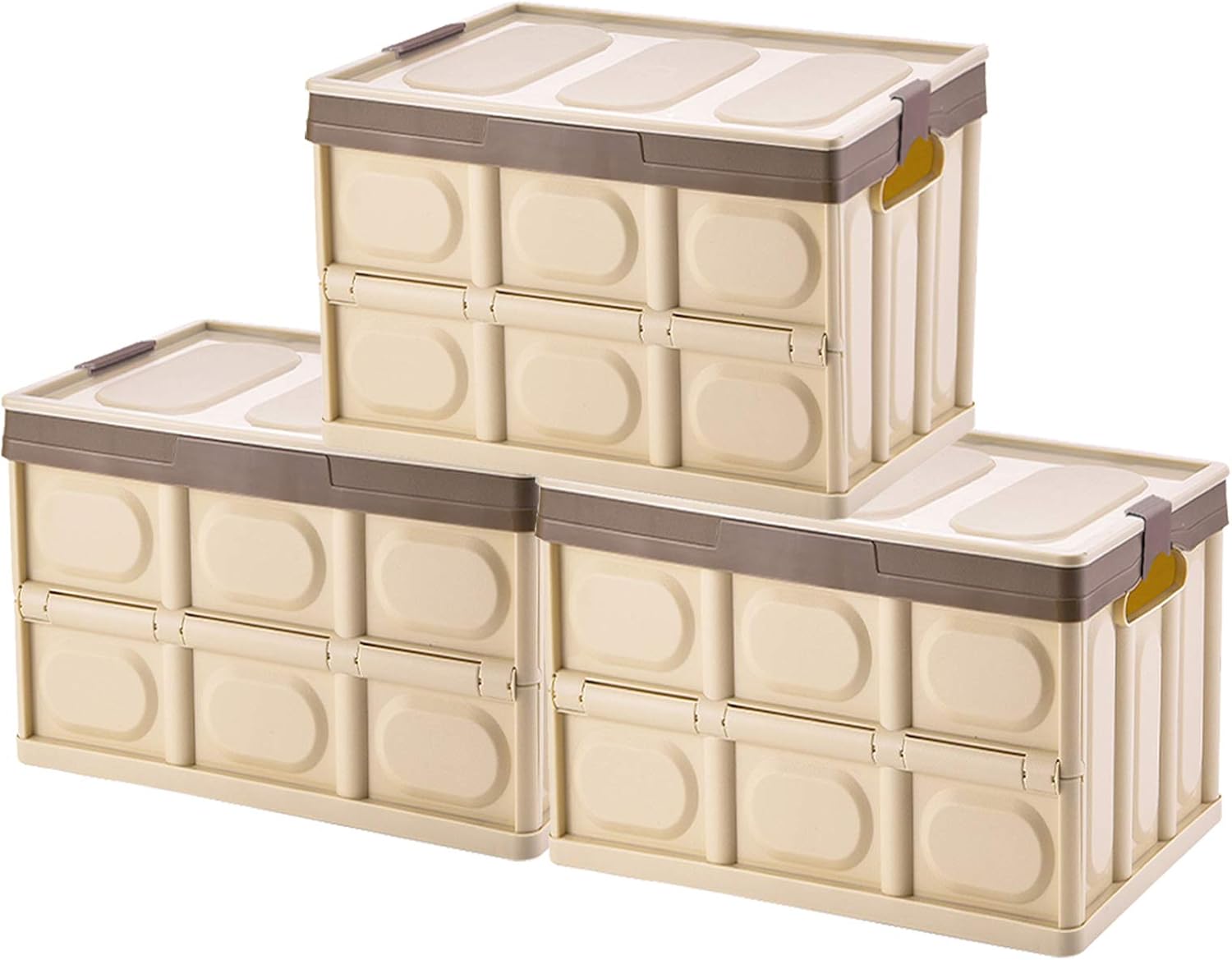 Phyllia Cajas de almacenamiento plegables con tapas, paquete de 3 contenedores organizadores de plástico plegables con tapa, cajas de almacenamiento