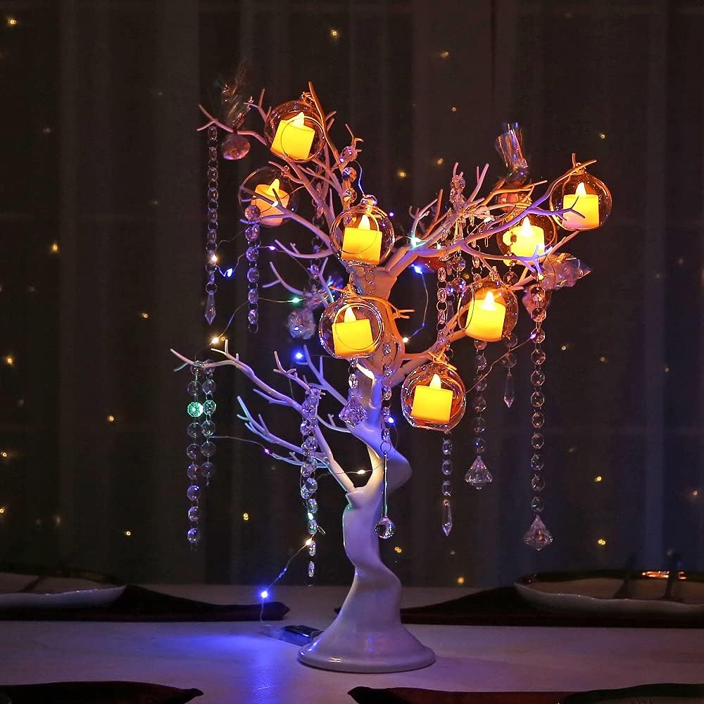 Árbol artificial de 23 pulgadas de alto, 2 piezas de centro de mesa de árbol blanco, mesa de resina de simulación extraíble, árbol falso para boda,