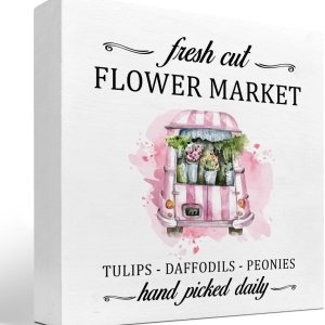 Flower Market – Letrero de madera rosa para automóvil, decoración de escritorio de flores rústicas de primavera y verano, decoración de escritorio Flower Market – Letrero de madera rosa para automóvil, decoración de escritorio de flores rústicas de primavera y verano, decoración de escritorio