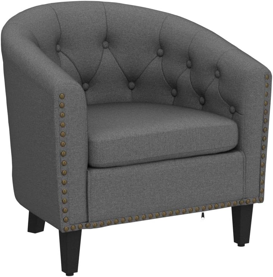 Sillón moderno para sala de estar, sillas de barril, silla de barril de tela de lino con decoración de remaches, sillas de barril decorativas para