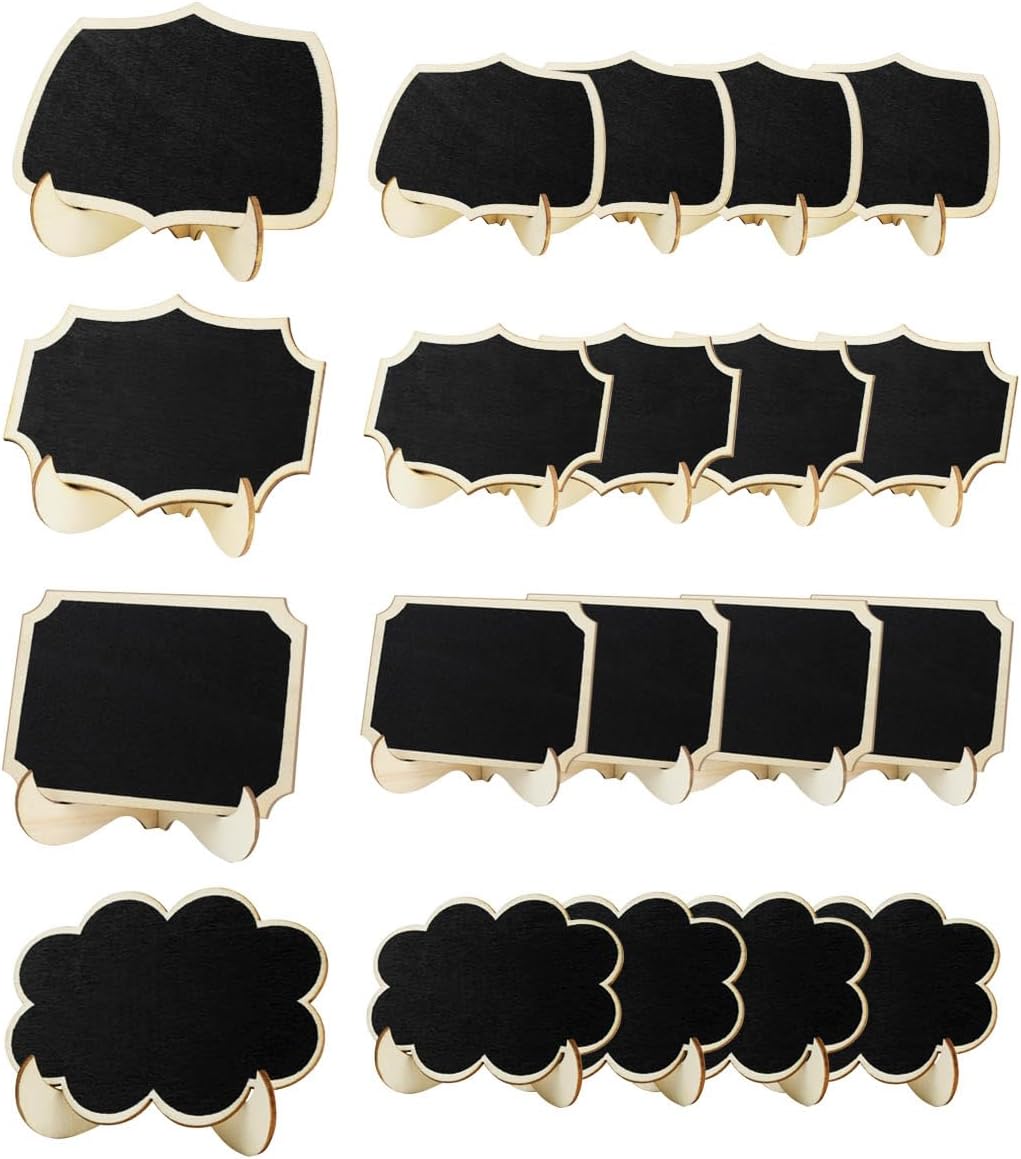 20 Pack Mini Chalkboard Signs Food Labels Small Wooden Blackboard with Easel Stand for Table Numbers Wedding Sign Message Board Place Cards Party
