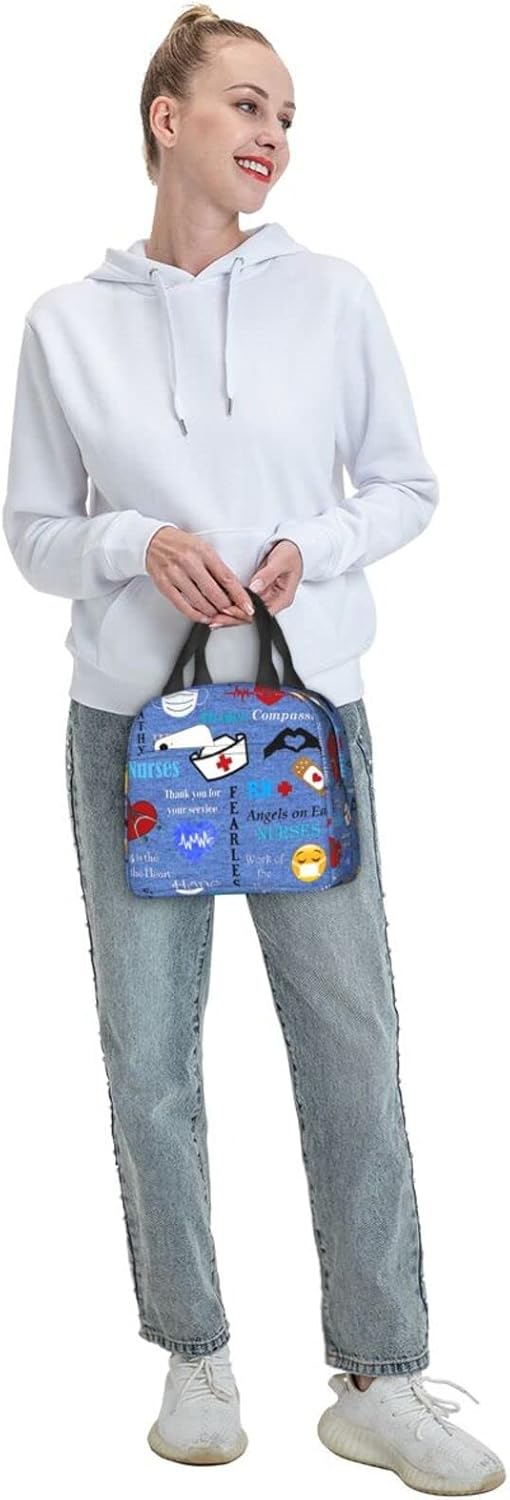 Bolsa de almuerzo con temática de enfermera para mujer, bolsa de mano aislada, reutilizable, hielera para el trabajo, picnic, viajes, talla única