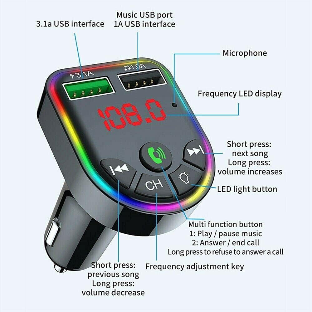 Transmisor FM Bluetooth para receptor de radio de coche, reproductor de adaptador Bluetooth inalámbrico para automóvil, adaptador de audio de