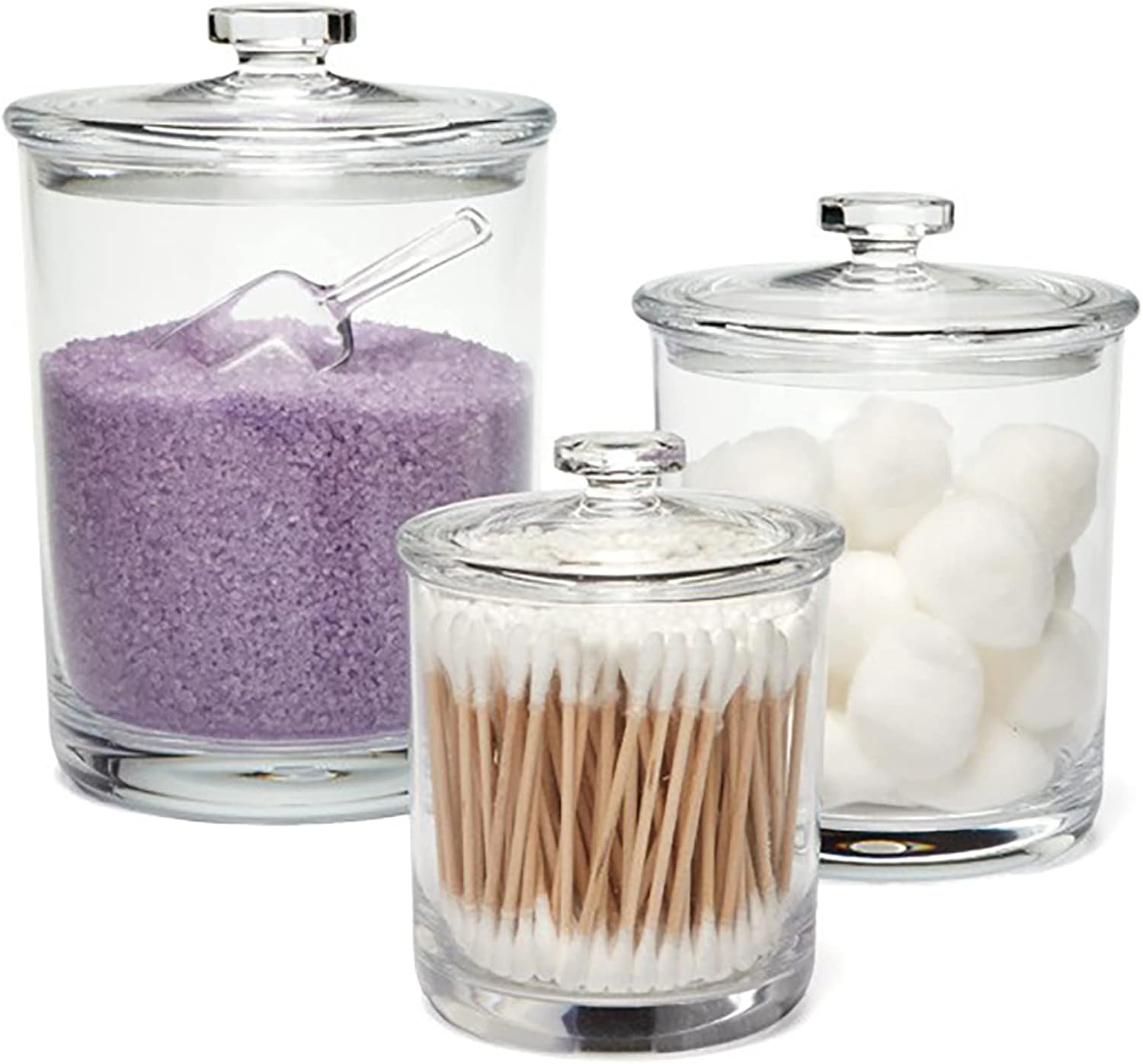 Tarros de plástico acrílico transparente de alta calidad con tapas para organización de baño y cocina, organizadores elegantes y duraderos para