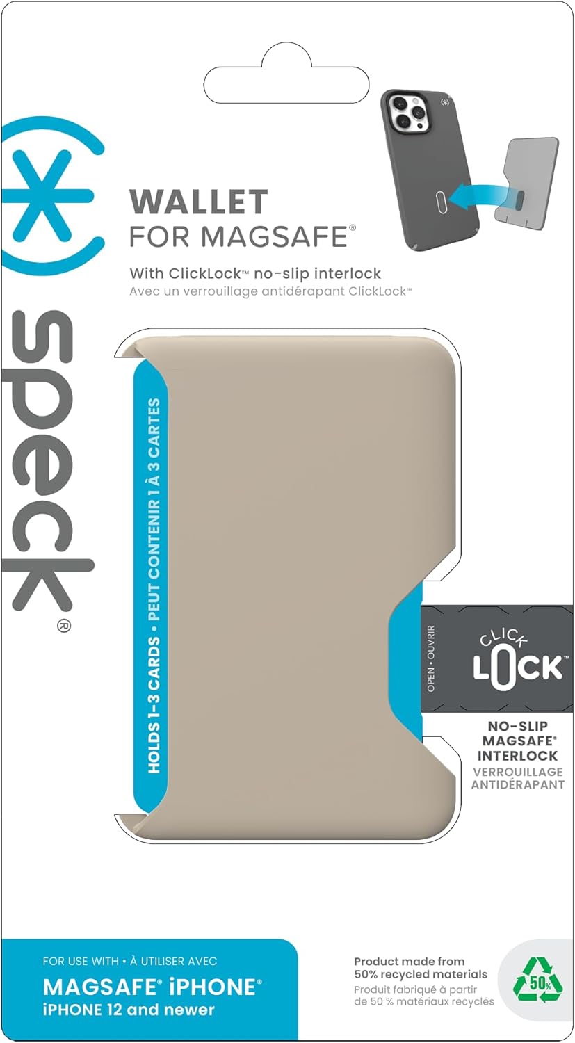 Speck Accesorio MagSafe para iPhone Wallet  Bloqueo extraíble de clicklock antideslizante  Capacidad para 1  3 tarjetas  Acabado suave al tacto,