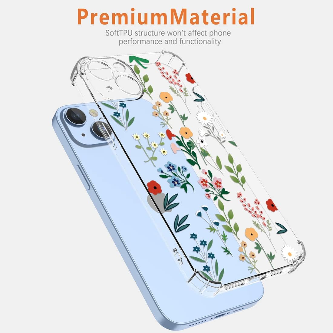 Funda para Galaxy A20Galaxy A30 SM-A205U SM-A305F Funda transparente con diseño de TPU suave absorción de impactos, patrón de jardín de flores,