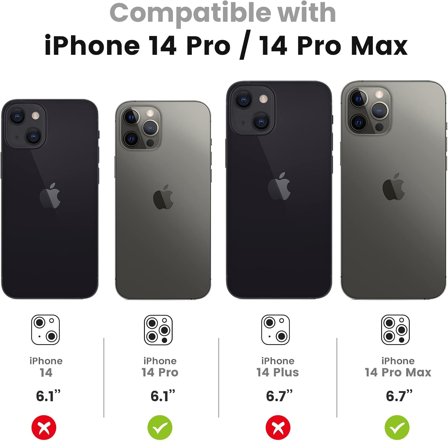 Tensea Protector de lente de cámara para iPhone 14 Pro Max, protector de lente de cámara de vidrio templado 9H, protector de pantalla, anillo