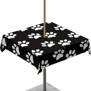 Mantel para exteriores con agujero para paraguas, estampado de patas de perro, mesas cuadradas en blanco y negro, colección de mesa impermeable para Mantel para exteriores con agujero para paraguas, estampado de patas de perro, mesas cuadradas en blanco y negro, colección de mesa impermeable para