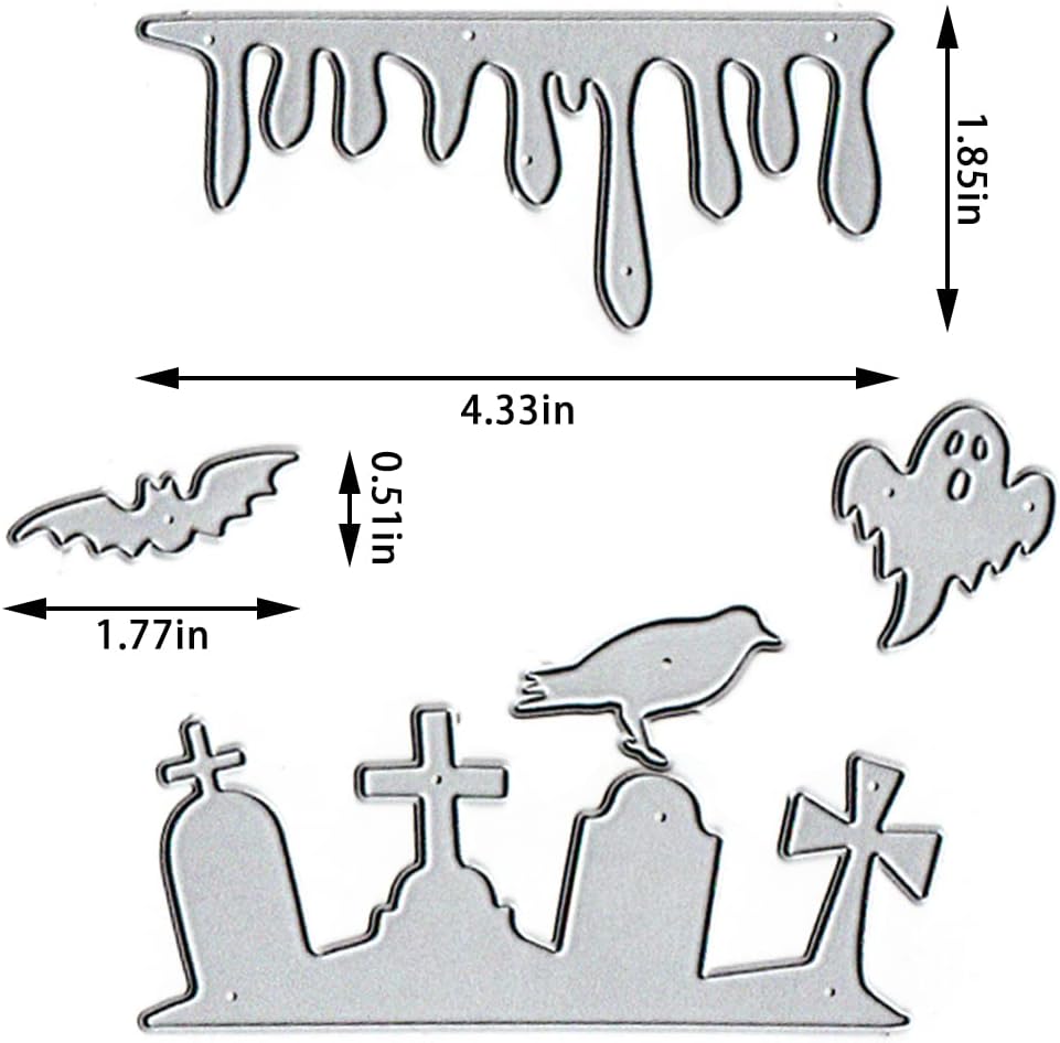 Troqueles de murciélagos fantasmas de Halloween para hacer tarjetas, juegos de troqueles de corte de cementerio de Halloween, plantillas de cuervo