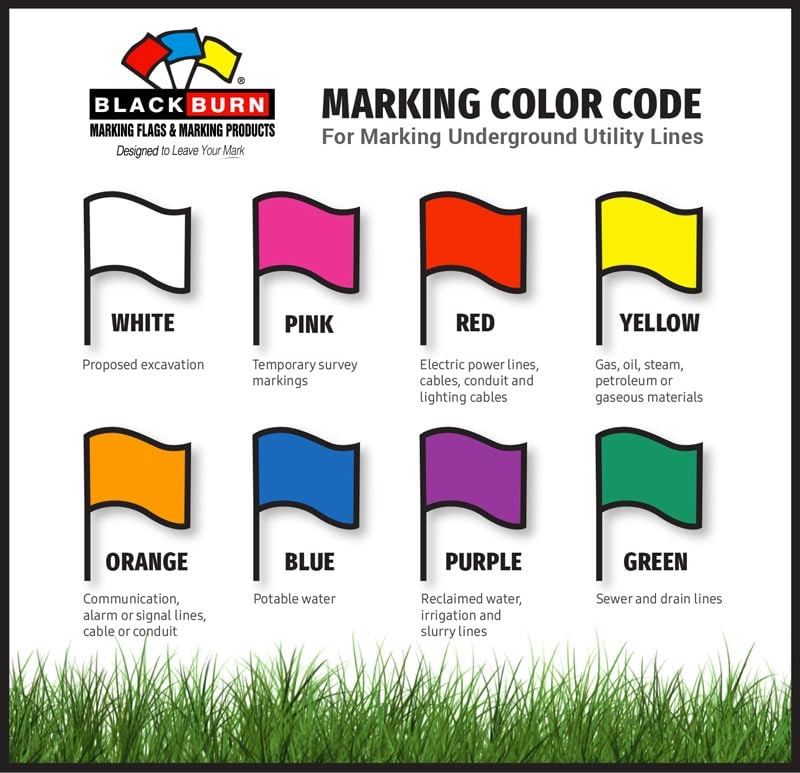 Bandera de marcado de vinilo azul fluorescente liso – 4 x 5 con bastón de plástico de 18″ – Caja de 500