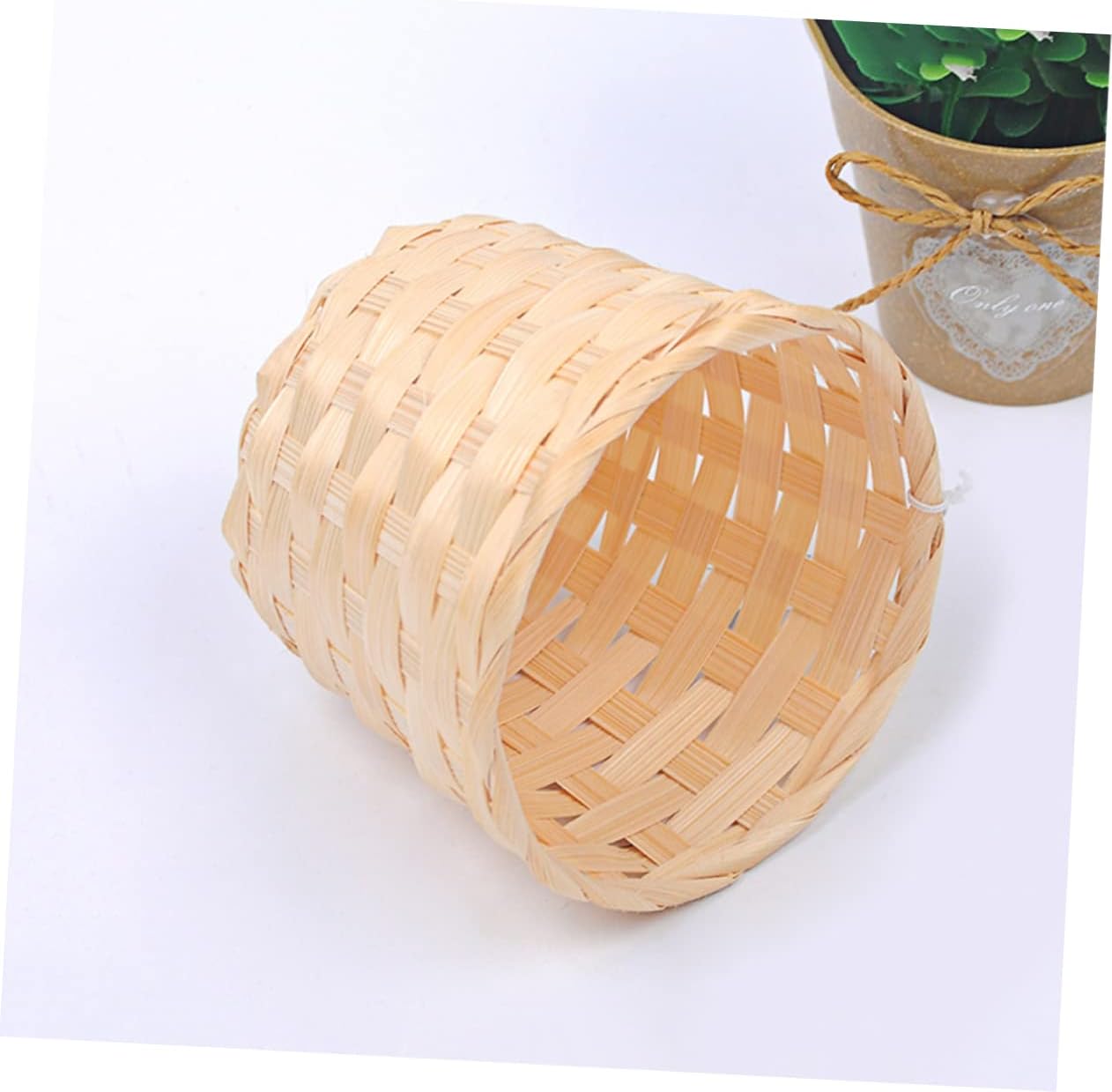 Cabilock Cesta de almacenamiento tejida redonda de 8 piezas, cesta tejida redonda, cesta de almacenamiento tejida, cesta de flores en miniatura,
