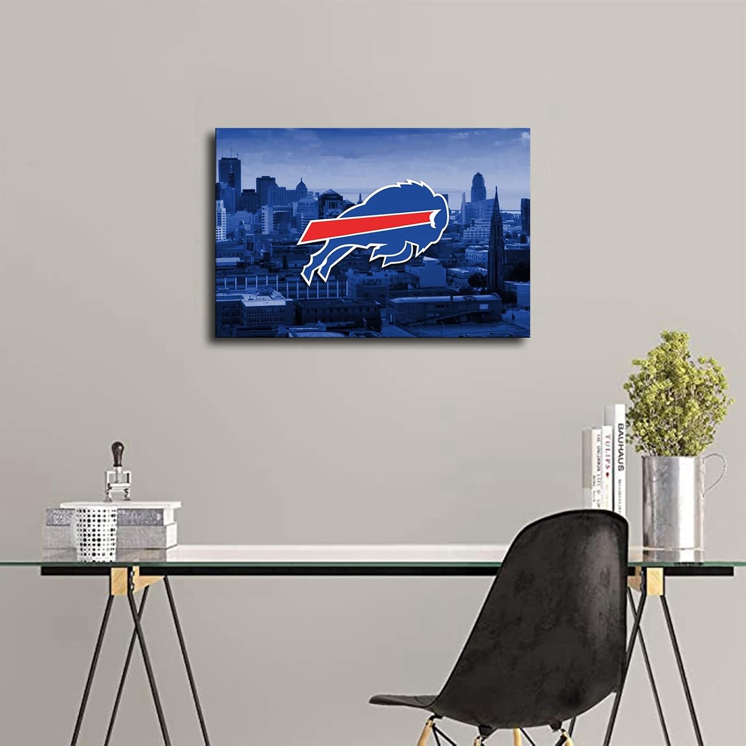 Buffalo City Póster de fútbol americano con texto en inglés “Bills” de fútbol americano, para decoración de pared, arte de sala de estar, póster