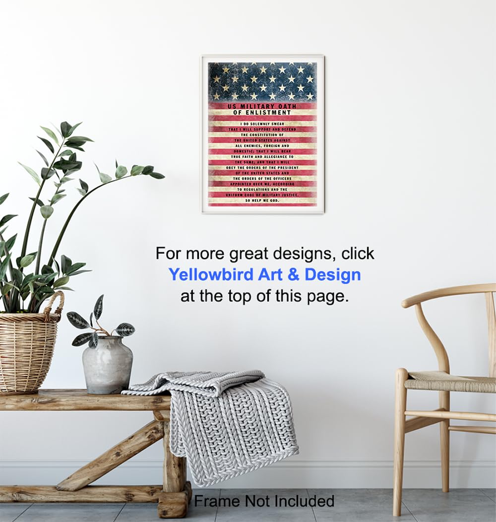 Patriotic American Flag Art 11×14 – Military Oath of Enlistment – Gift for Soldiers, Veteran, Armed forces, Marines, Navy, Coast Guard – Patriotic