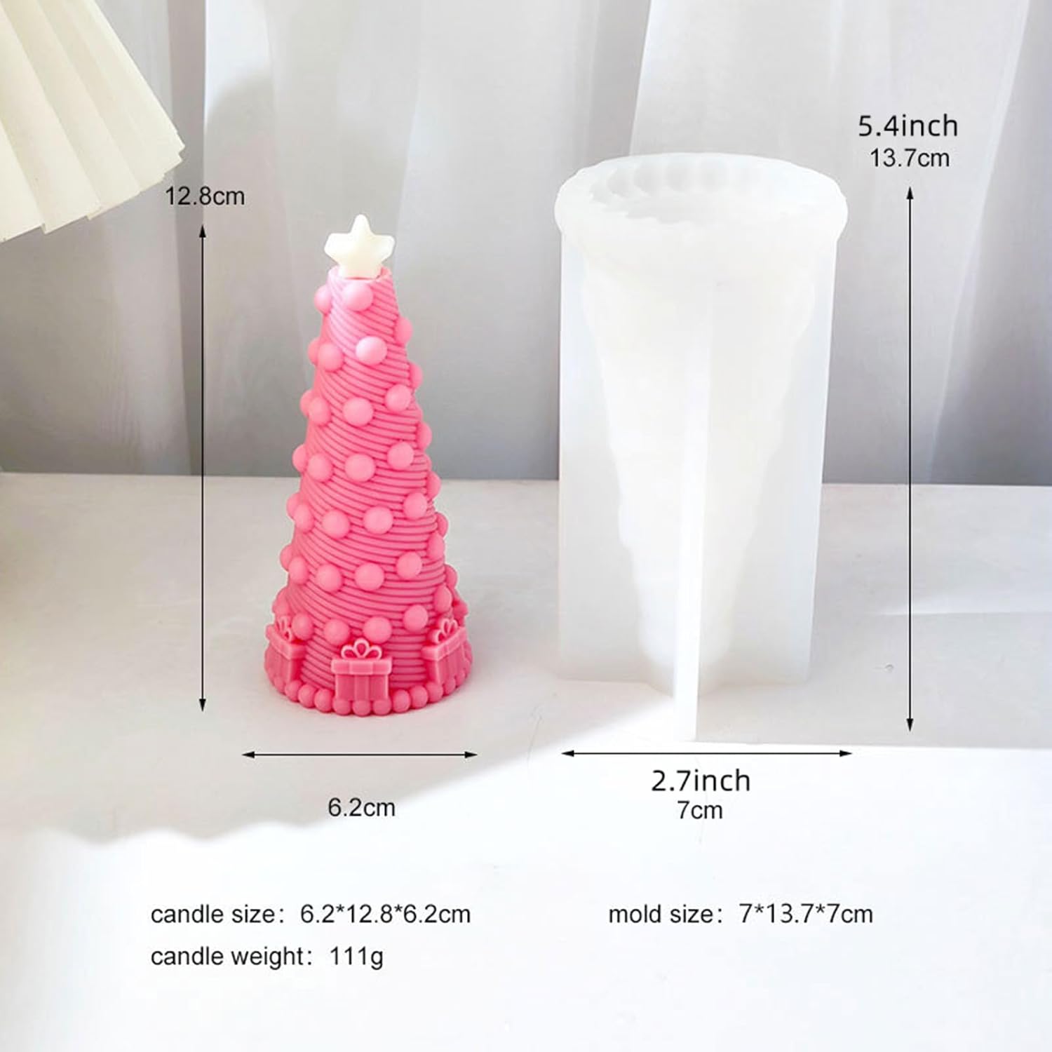 Xidmold Molde de vela de árbol de Navidad de punto 3D, molde de silicona para fondant, jabón, bomba de baño, yeso, resina epoxi, manualidades de