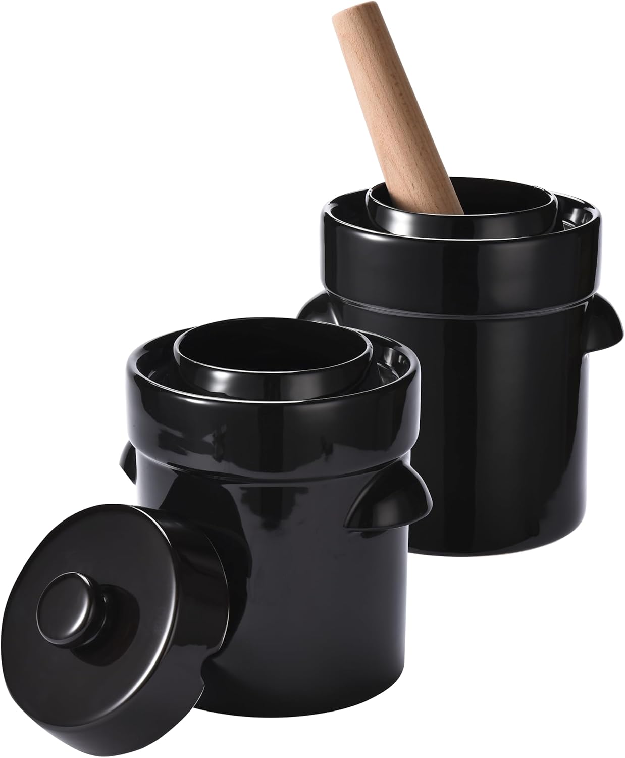 Nourished Essentials Tarro de fermentación – Chucrut, Onggi, contenedores de kimchi – Cerámica fermentadora con tapa y pesos – Cerámica para vinagre