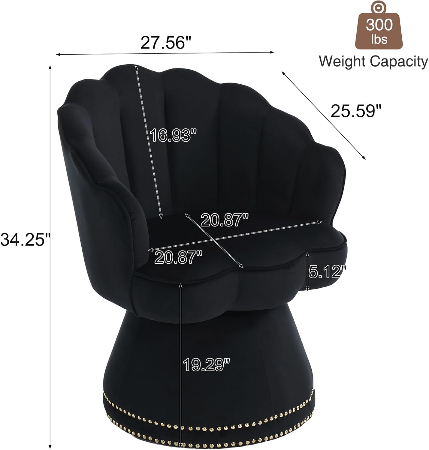 Suheww Silla decorativa giratoria, moderna silla tapizada de terciopelo con barril giratorio de 360 grados, sillón pequeño con silueta festoneada