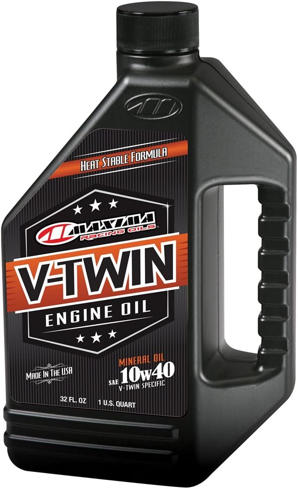 Maxima Racing Oils 30-05901-4PK V-Twin 10w40 Aceite mineral para motor de 32 onzas, botella de 4 unidades
