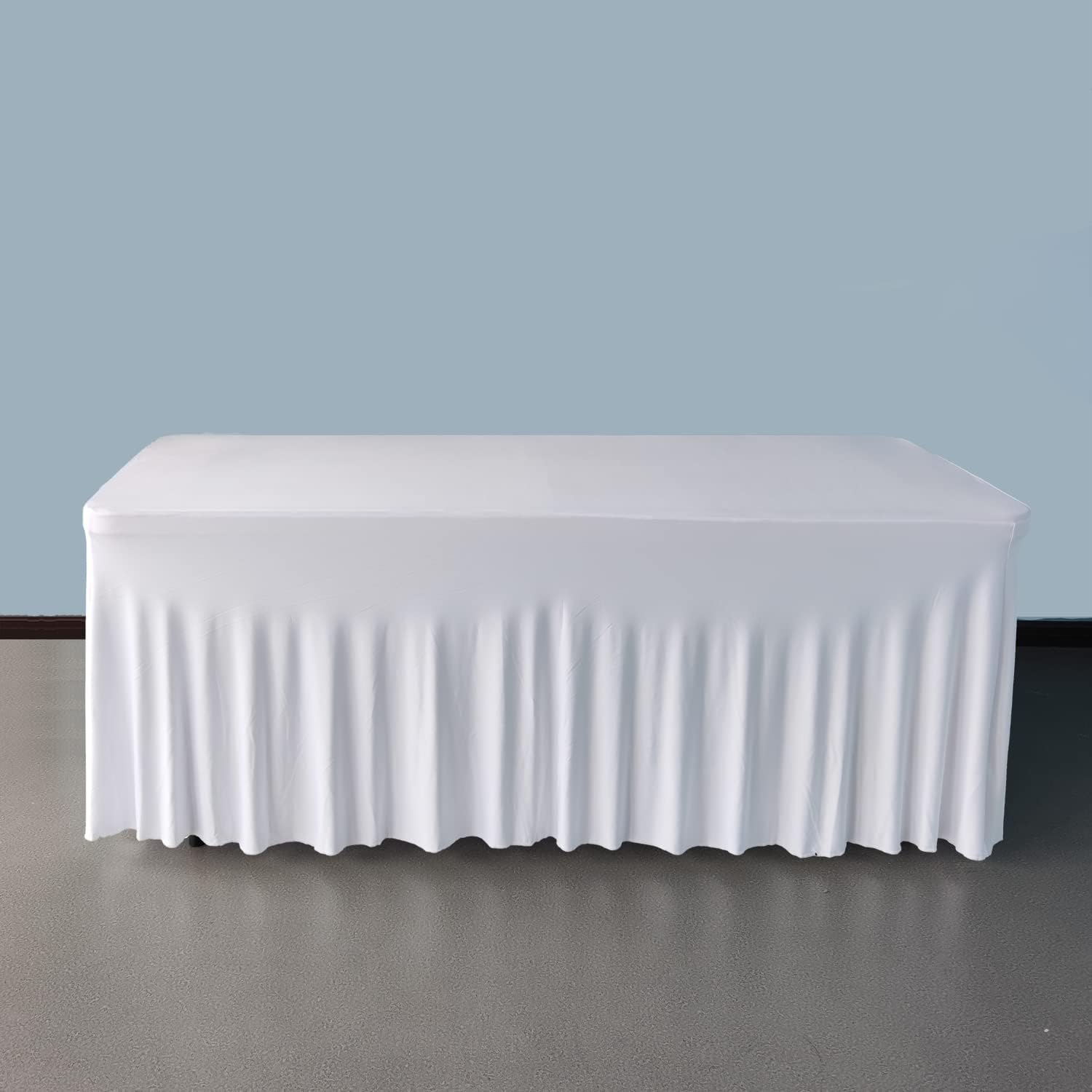 Mantel de elastano blanco de 6 pies para mesa rectangular de 72 pulgadas de largo x 30 pulgadas de ancho x 30 pulgadas de alto