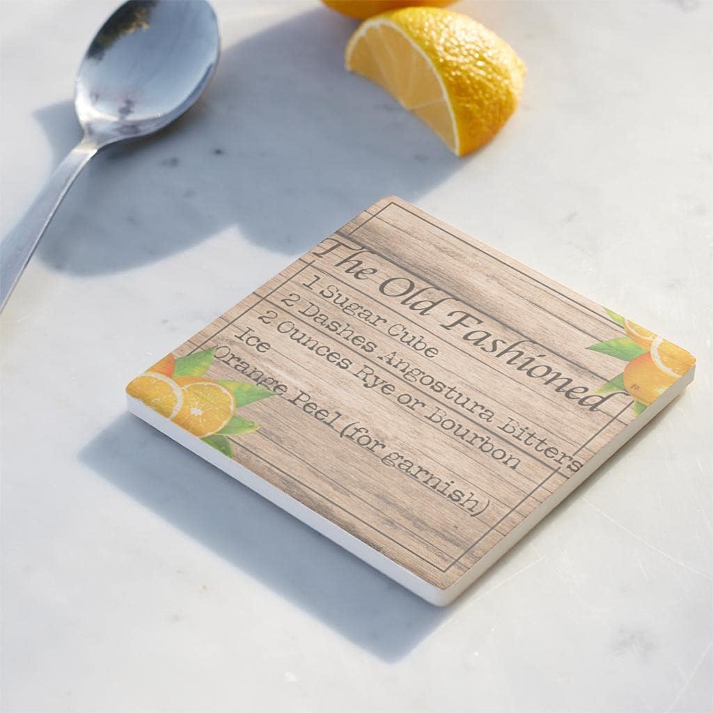 Posavasos para recetas de bebidas antiguas, decoración del hogar Joyride de cerámica, posavasos cuadrados individuales de 4 pulgadas, parte trasera