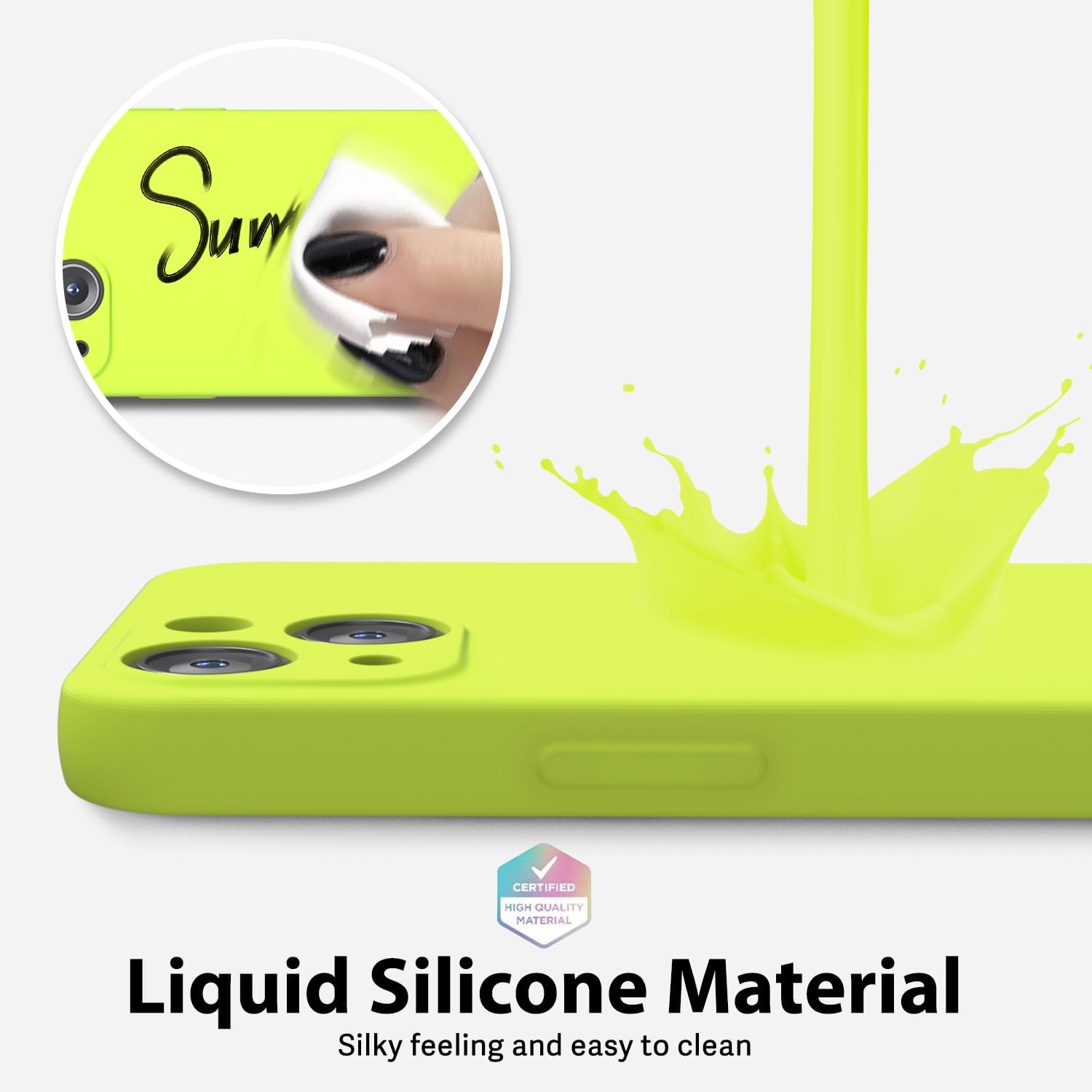 oakxco Funda protectora para iPhone 13 Mini de silicona líquida, color sólido brillante fluorescente, bonita funda protectora delgada y delgada de
