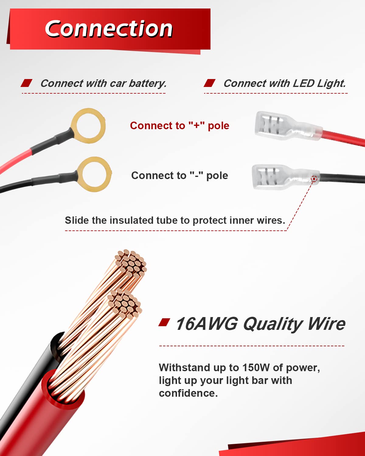 CO LIGHT Arnés de cableado para barra de luz LED, 1 cable de 12 V, 16 AWG, interruptor de relé, kit de arnés de cable para vainas LED todoterreno,