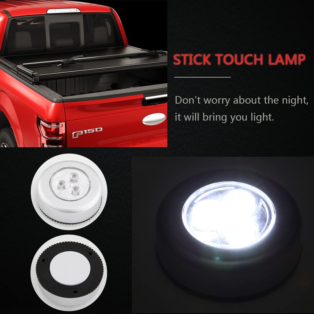 CARMOCAR Cubierta rígida de tres pliegues para camioneta Toyota Tacoma de 5 pies, color negro, con luz LED