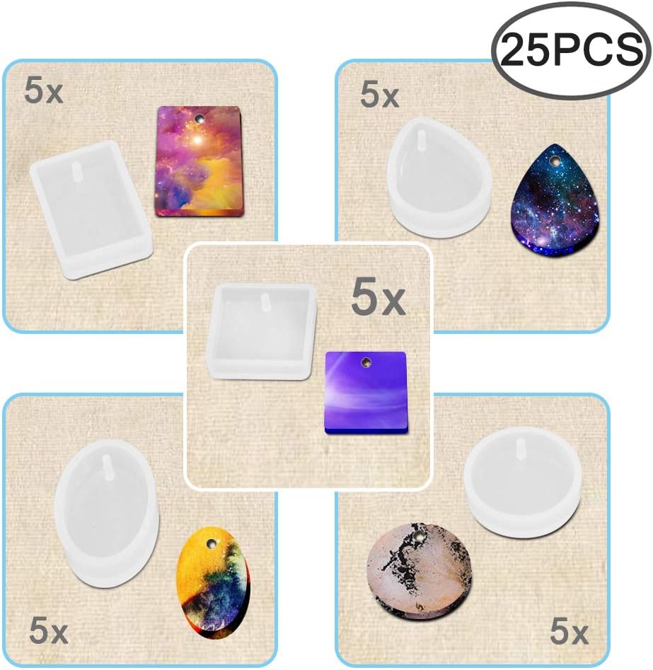 AIFUDA – 25 moldes de fundición de joyería, 5 estilos de moldes de resina colgantes con agujero para colgar joyas de resina, llavero, colgante,