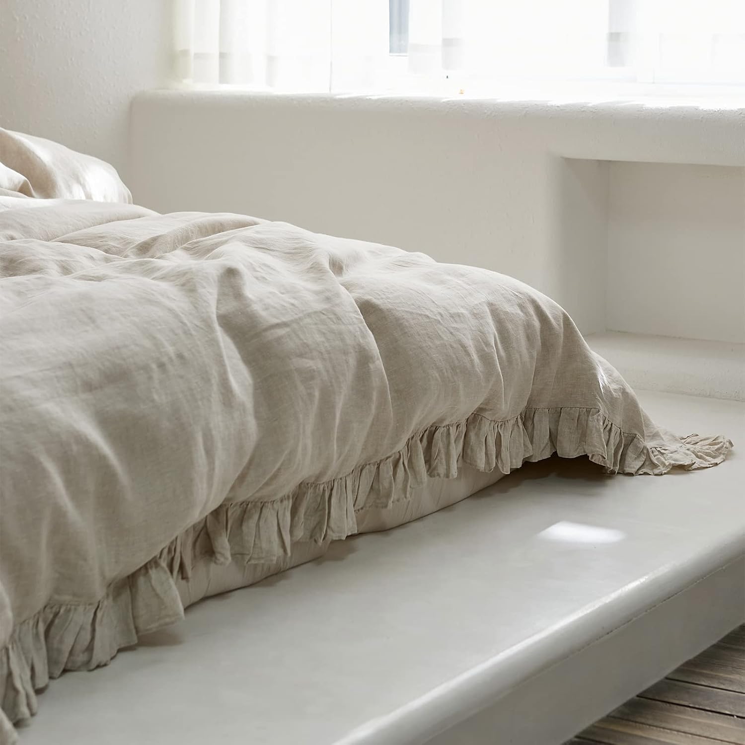 Simple&Opulence – Juego de funda de duvet de 3 piezas tamaño full, 100% lino lavado con volantes, incluye 1 funda de duvet y 2 fundas de almohada