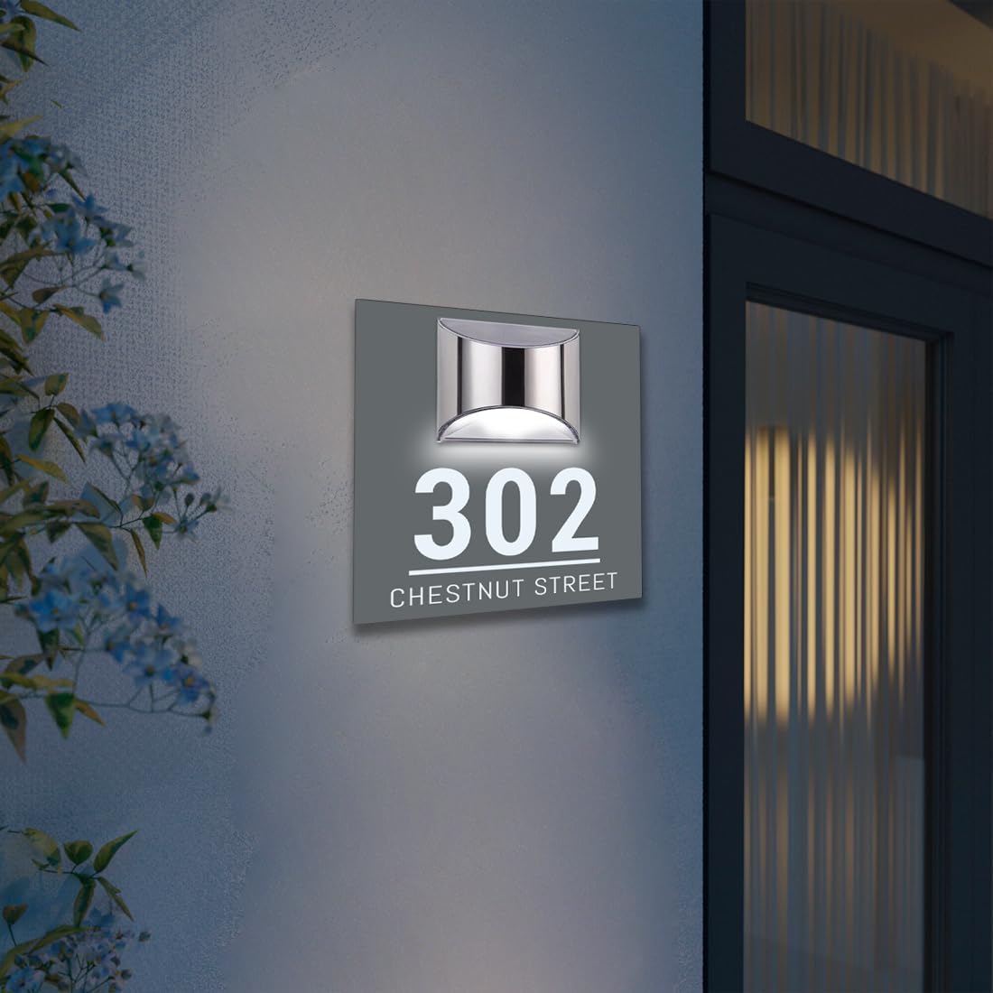 Placa de puerta moderna solar personalizada, placa de dirección iluminada con placa LED personalizada, letrero acrílico iluminado LED, regalo de