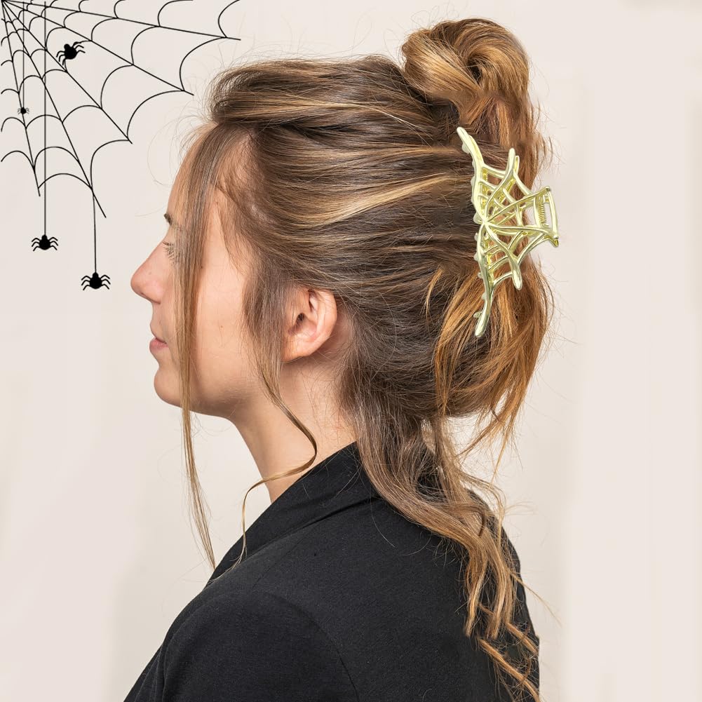 Paquete de 3 pinzas para el cabello de telaraña para Halloween, clips de metal grandes para mandíbula retro, tema de telaraña retro, accesorios de