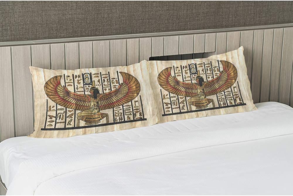 EKOBLA Funda de almohada marrón, Egipto, alas egipcias antiguas, tribal, antiguo, pintura antigua, decoración de historia, funda de almohada lumbar