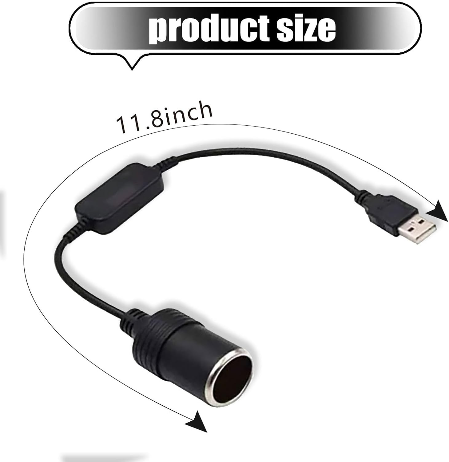 1 cable USB para automóvil, adaptador convertidor hembra de encendedor de cigarrillos de 5 V a 12 V, fuente de alimentación móvil conectada a la