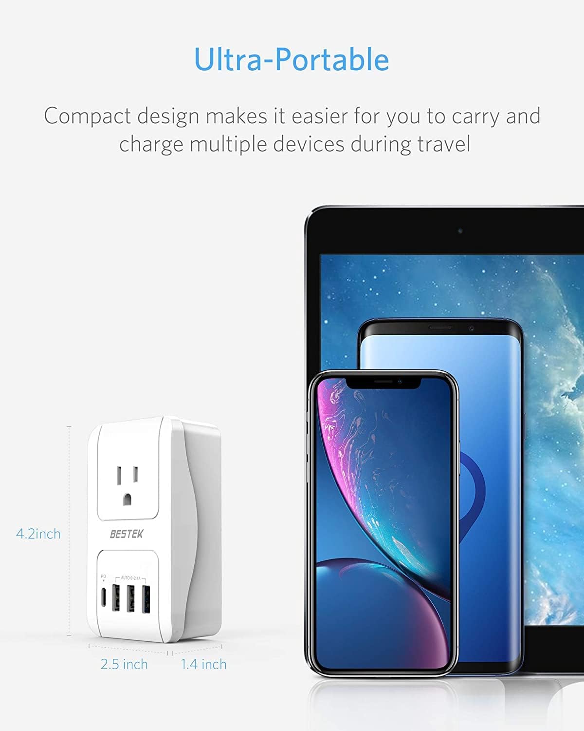BESTEK Adaptador de viaje internacional, adaptador de viaje convertidor de 3000 W para secador de pelo, cargador de pared de viaje USB con enchufes