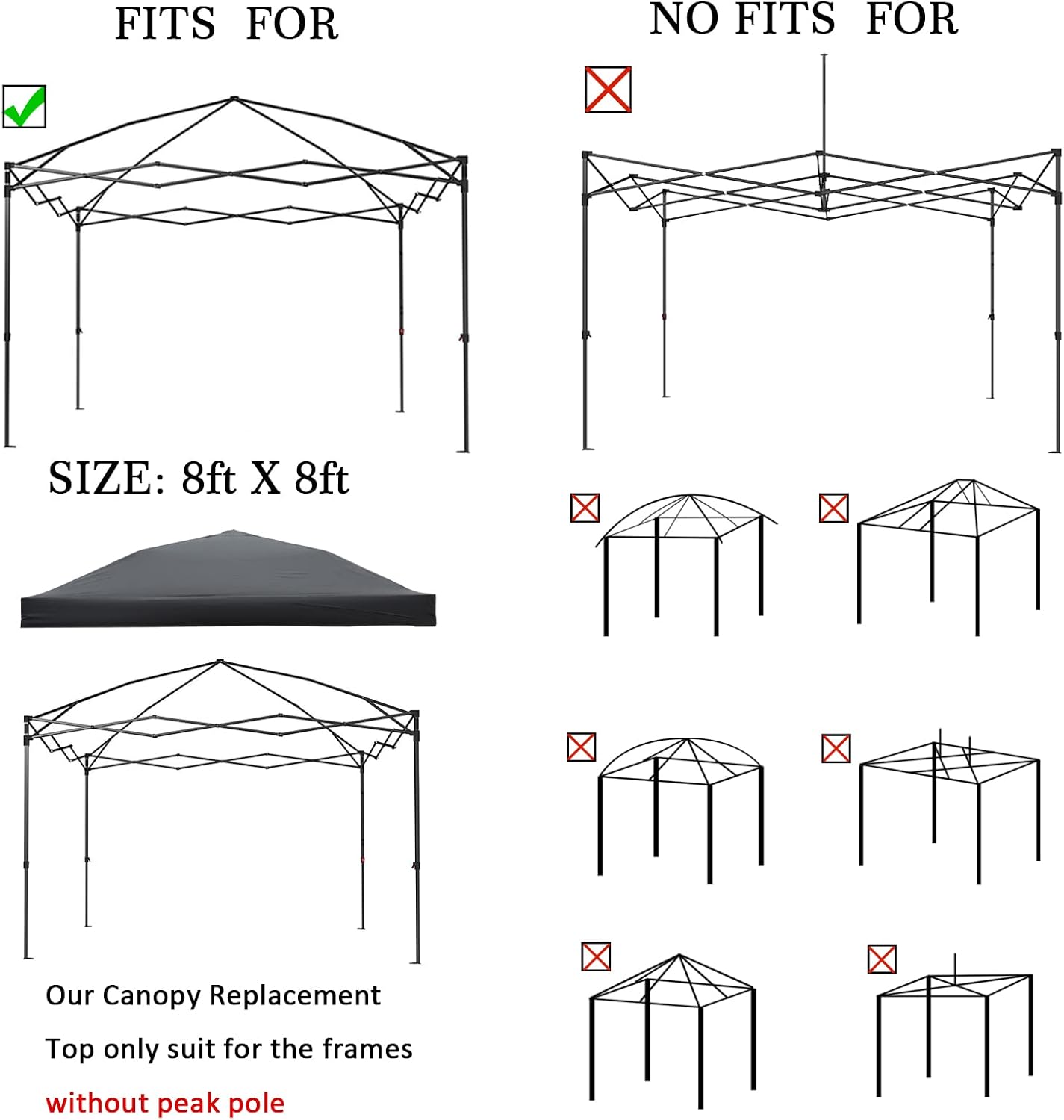 Toldo de repuesto para tienda de campaña desplegable de 8 x 8 pulgadas (solo cubierta superior del toldo), color negro