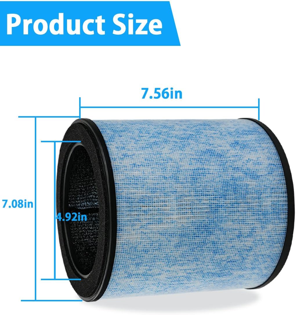 BBT MK03 – Filtro de aire de repuesto compatible con AROEVE MK03 y POMORON MJ003H purificador de aire, 4 en 1 True HEPA y filtro de carbón activado