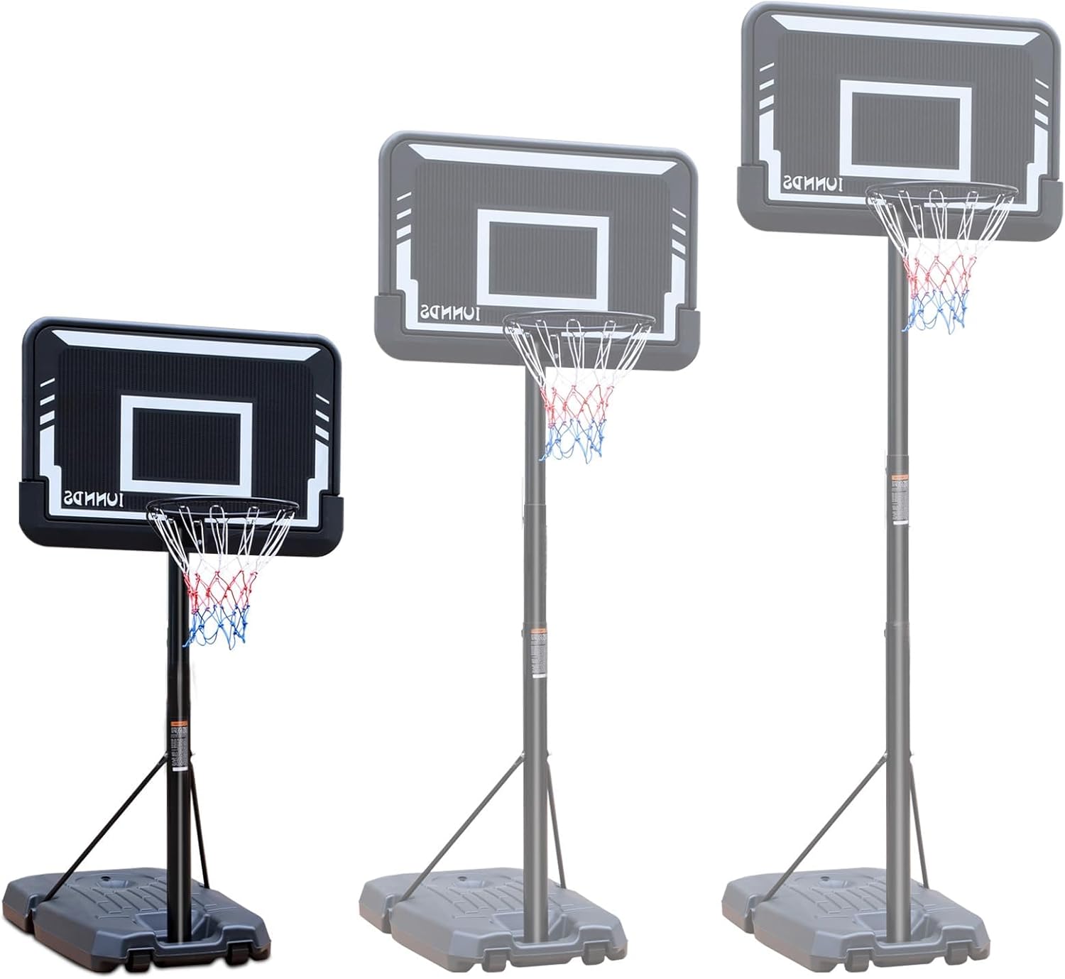 IUNNDS Sistema de portería de aro portátil de baloncesto de 6.5 a 10 pies ajustable de 44 pulgadas para niñosadultos, interior y exterior