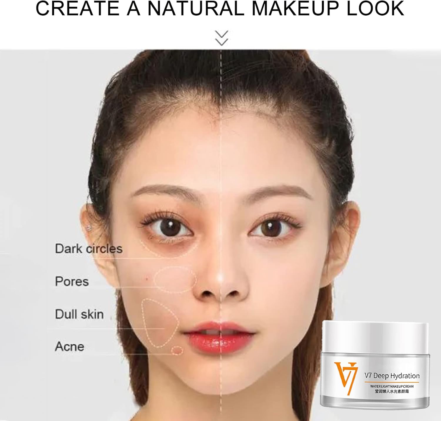 Crema hidratante tonificante – Images V7 Crema de maquillaje con luz de agua de hidratación profunda, crema ligera tonificante V7, crema hidratante