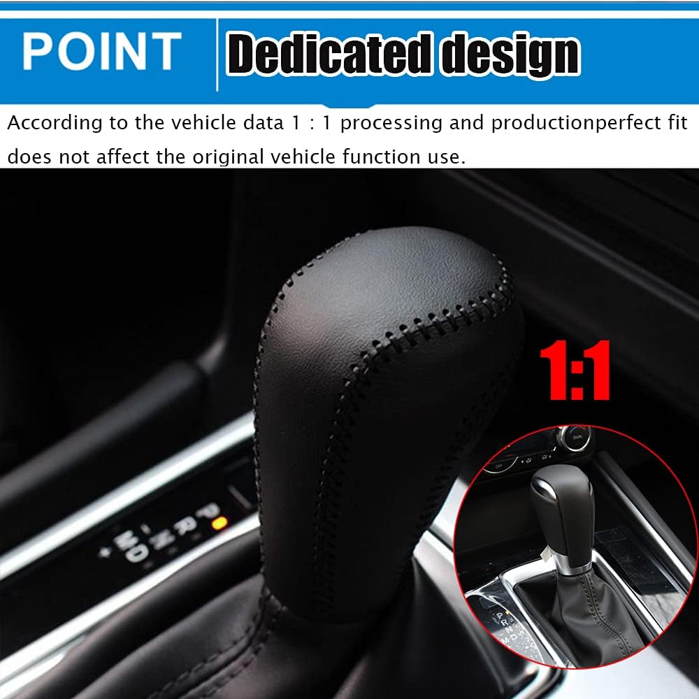 Funda protectora automática de cuero genuino en la perilla de la palanca de cambios, accesorios para el interior del automóvil (costuras negras)