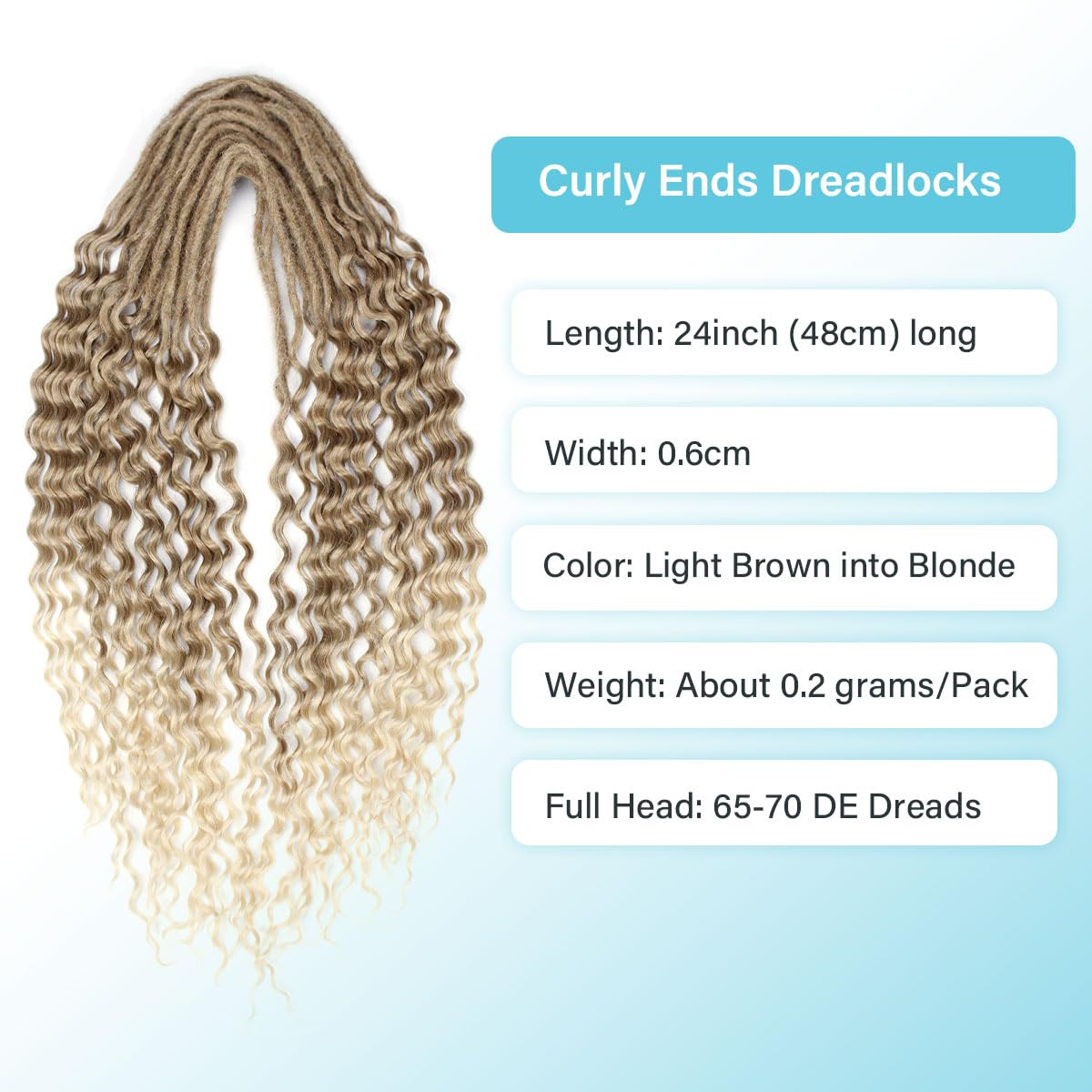 Sangtok Extensiones de rastas onduladas de doble punta, 10 extensiones de rastas rizadas finas de 24 pulgadas de color marrón claro a rubio para