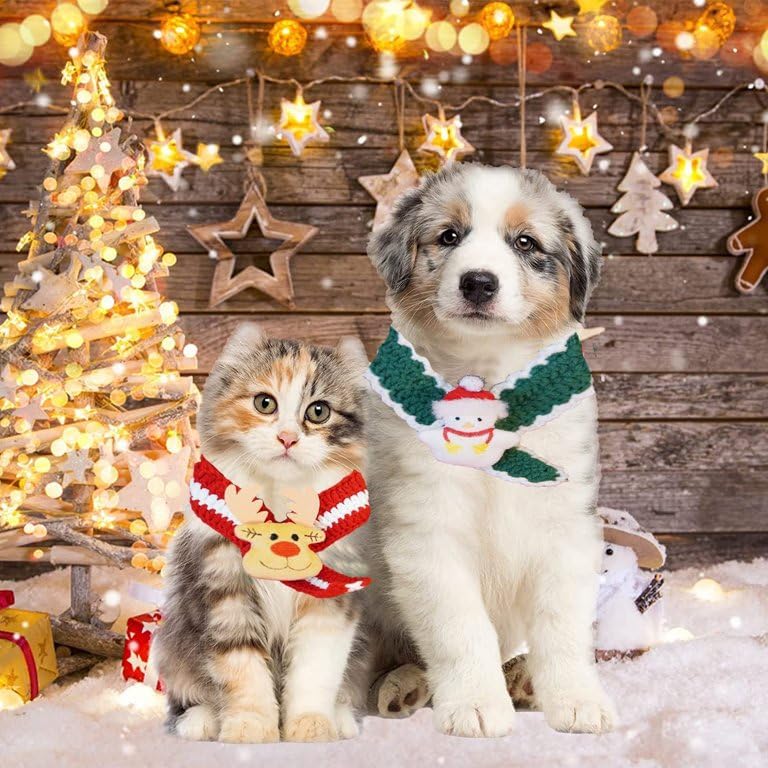 Bufanda de Navidad para perros y gatos, diseño de bufanda tejida a mano, bufanda cálida para mascotas, invierno, Navidad, vacaciones, bufanda en