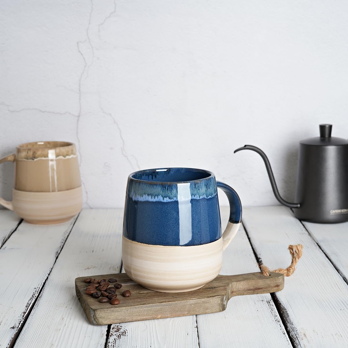 Bosmarlin Taza de café de cerámica extragrande, 23 onzas, apta para lavavajillas y microondas, taza de té grande de gran tamaño, esmalte reactivo