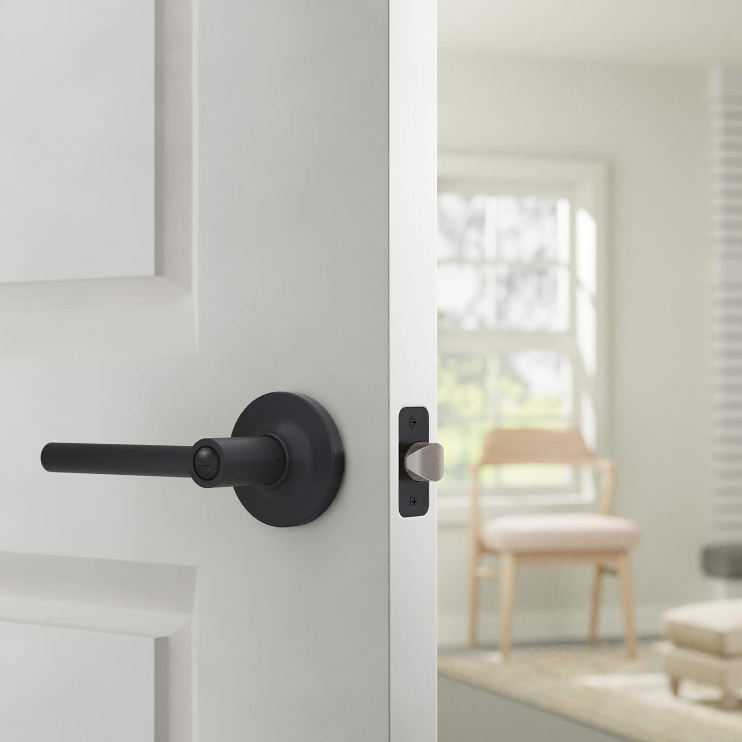 Tienda Basics Palanca de puerta contemporánea Madison  Privacidad  negro mate, paquete de 6, 6 unidades en total