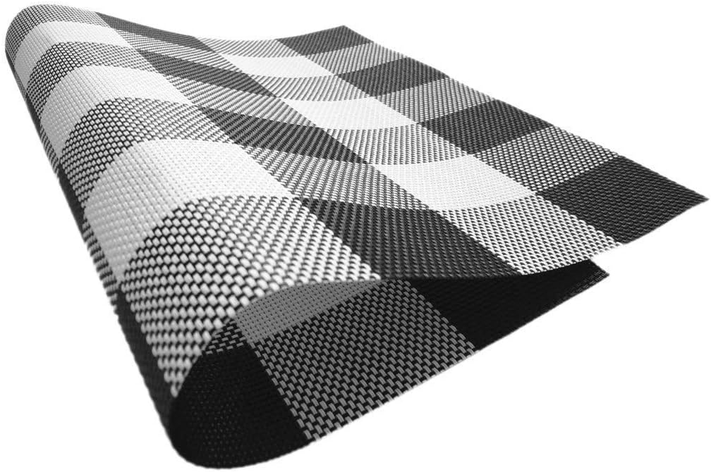 Ukeler Juego de 6 manteles individuales con diseño de cuadros cruzados, lavables, color blanco y negro