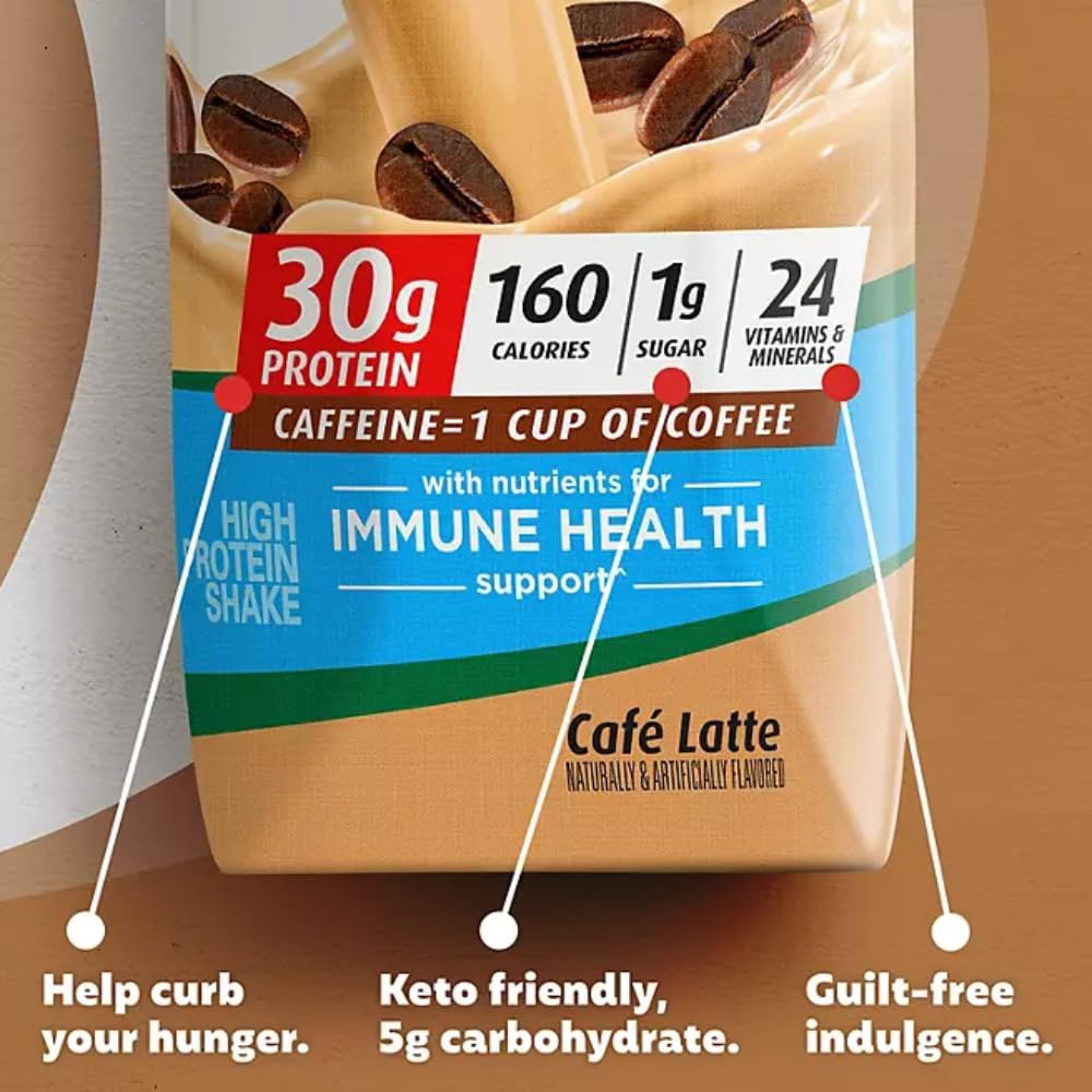 Protein Shakes  Paquete múltiple Premier de sabor Café Latte  1.06 oz de proteína, 0.04 oz de azúcar, 24 vitaminas y minerales, nutrientes para